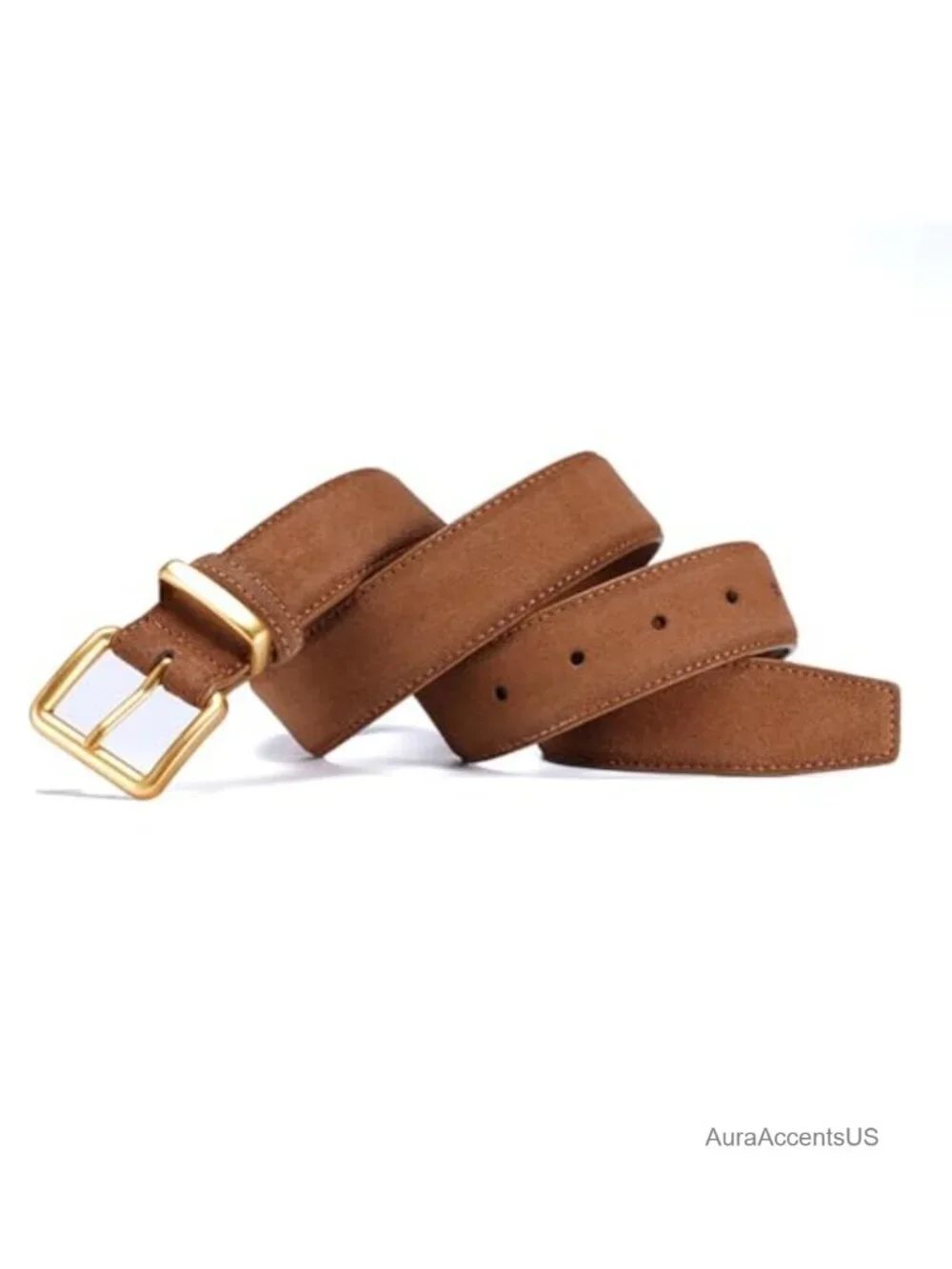 Wide Suede Belt Square Gold Buckle Women's Leather